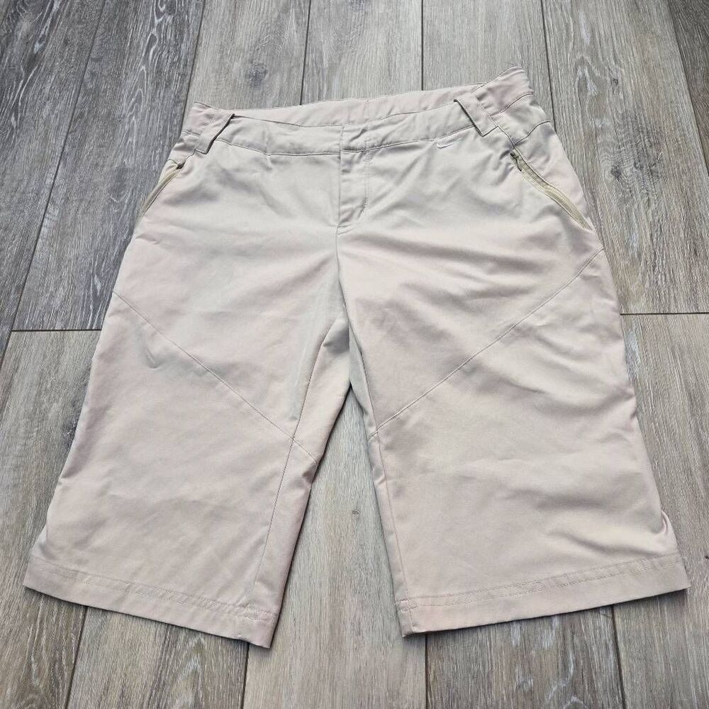 Nike women's long golf shorts light tan adjustable length burmuda med 8-10